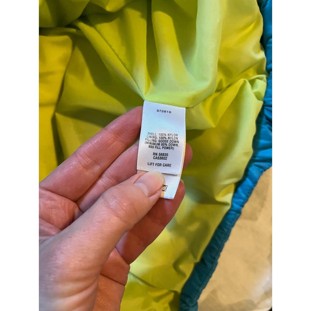 Cabelas Goose Down Puffer Vest Teal Yellow XL 650 Fill Power - Picture 9 of 10